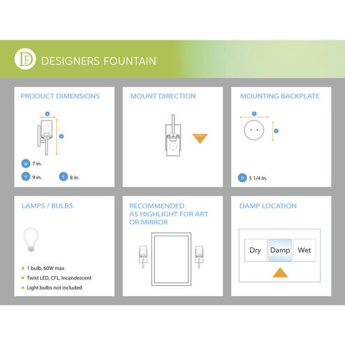 Dalton 1 Light 8 inch Brushed Gold Vanity Light Wall Light